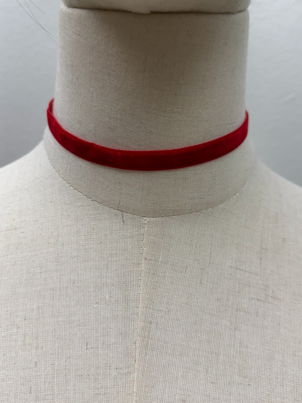 Red Velvet Choker Necklace Minimalist Adjustable Gold Tone Closure